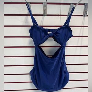 Cupshe Navy Blue Scalloped Tankini Top